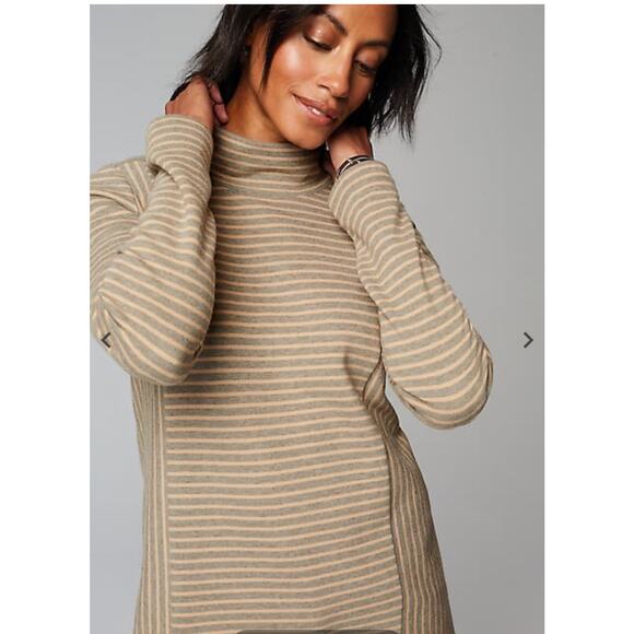 J.Jill Seamed Mock-Neck Top Gray Tan Striped Womens Medium Lagenlook Minimal - Picture 2 of 7